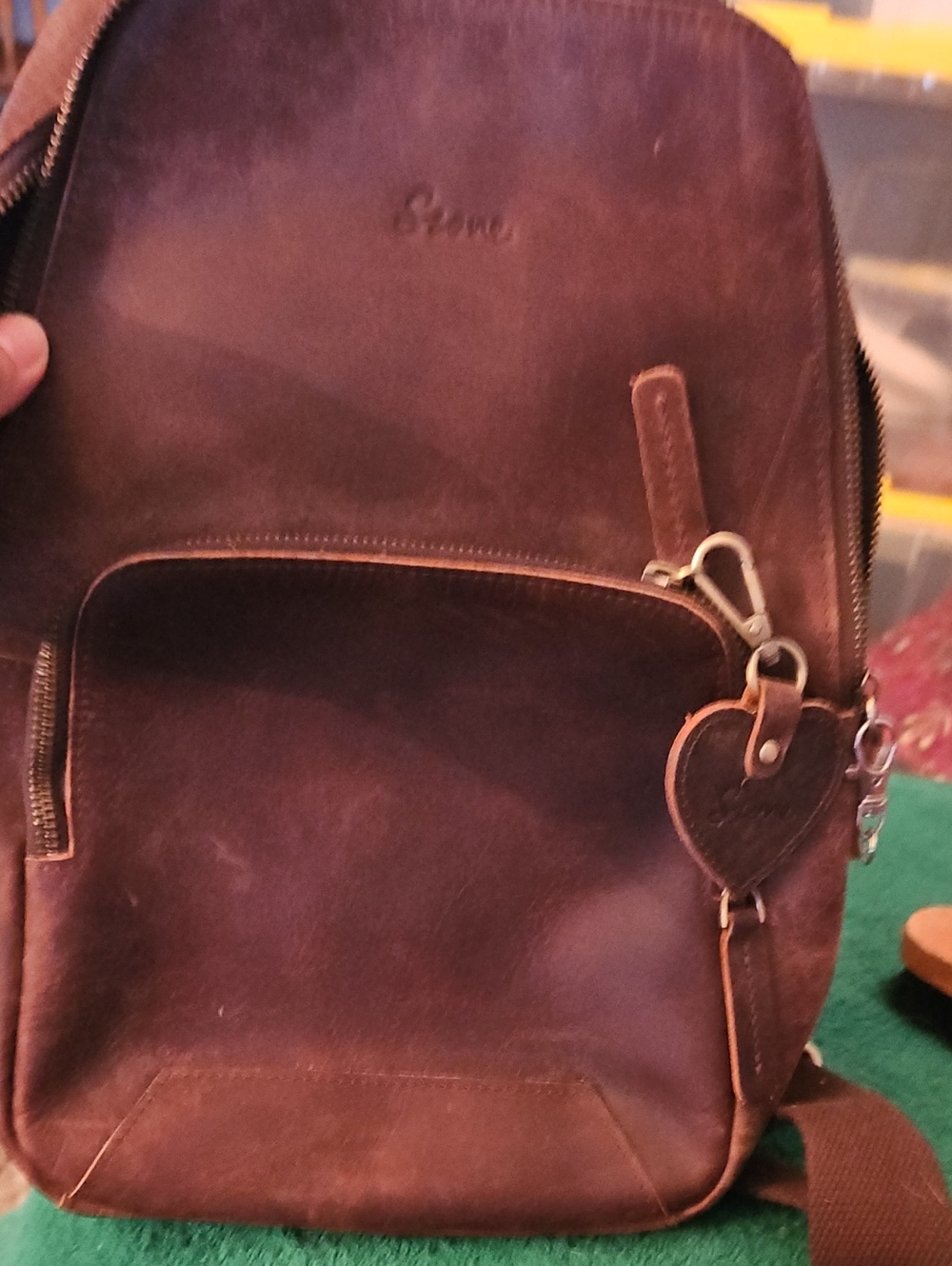 Classic Brown Leather Men's Backpack with Front Pocket